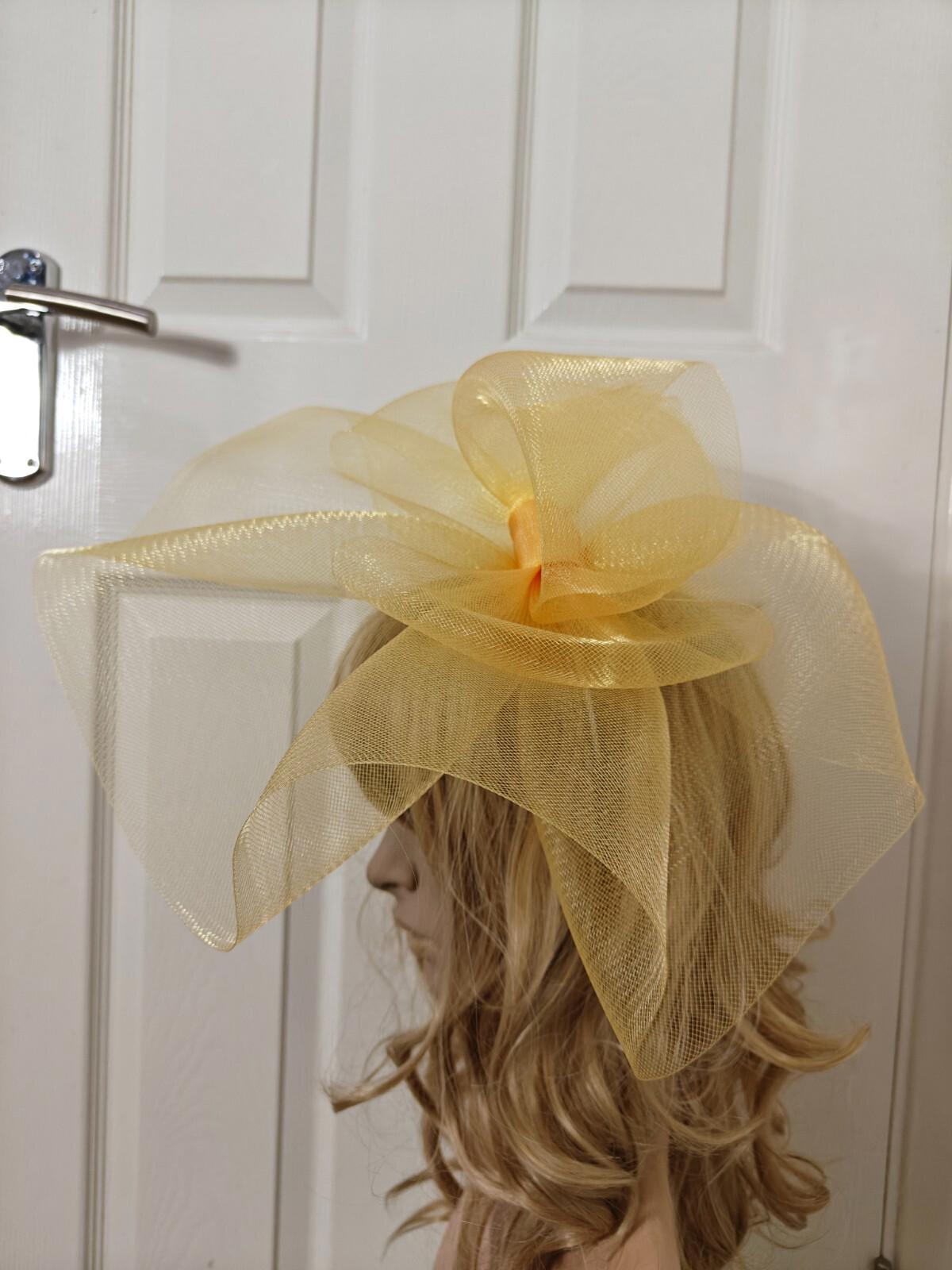 gold yellow fascinator millinery burlesque headband wedding hat ascot race