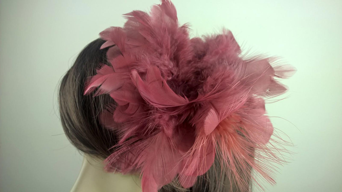 dark red feather flower fascinator millinery hair clip wedding piece ascot race