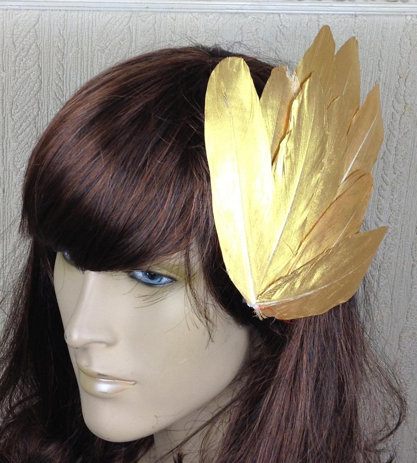 gold feather fascinator millinery hair clip wedding piece ascot race dance