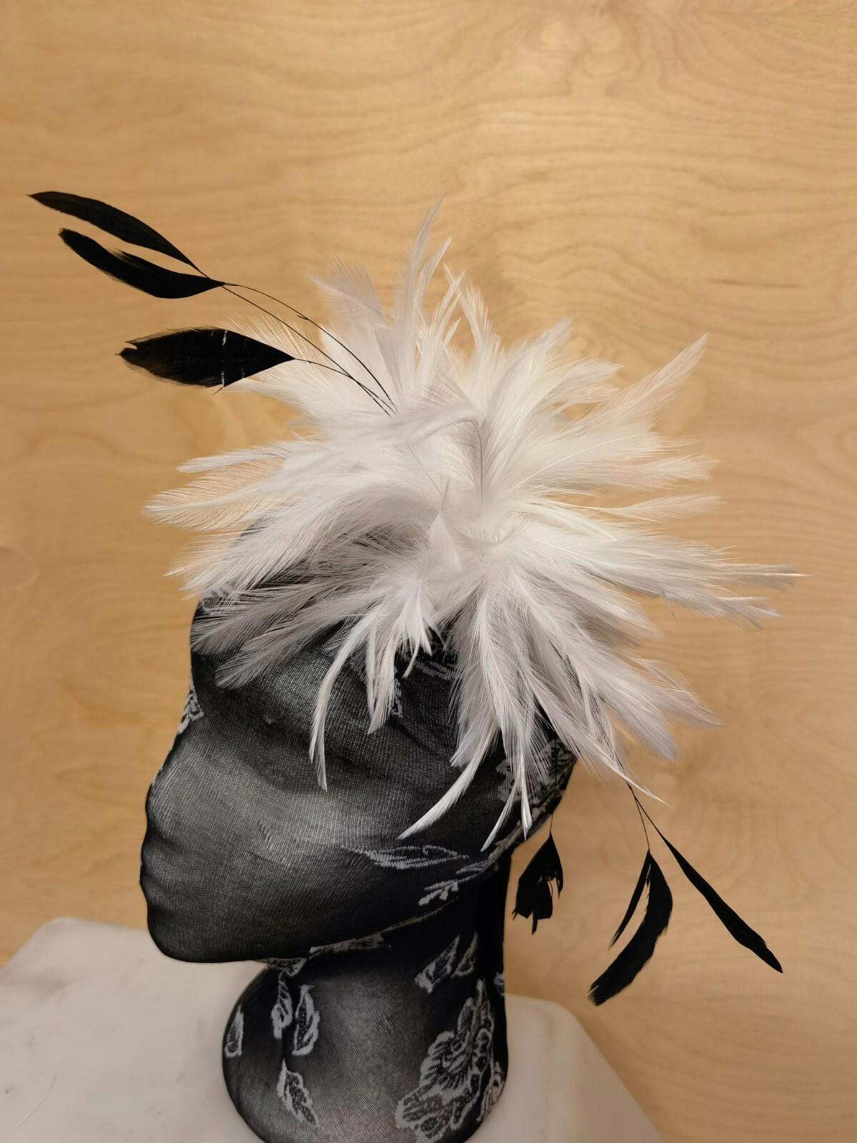 white fascinator millinery feather brooch clip hat hair piece party