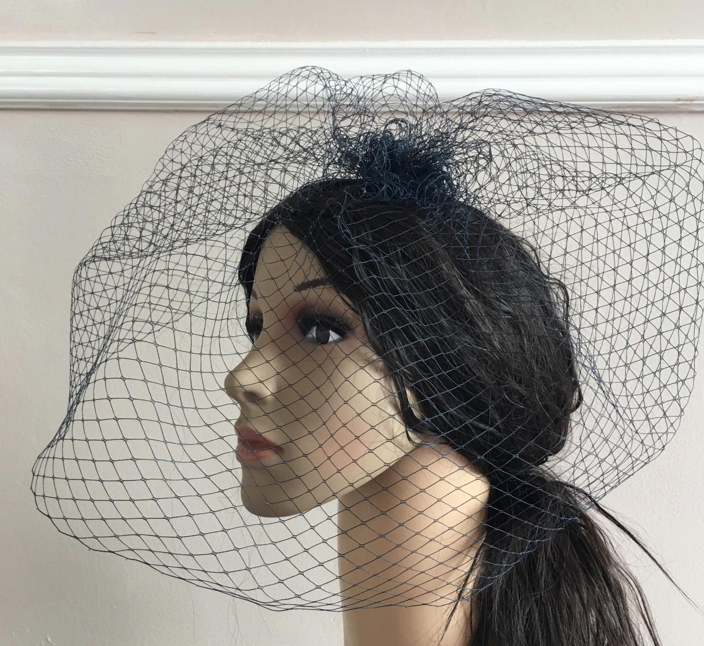 navy blue french veil veiling fascinator wedding bridal hair hat comb clip race