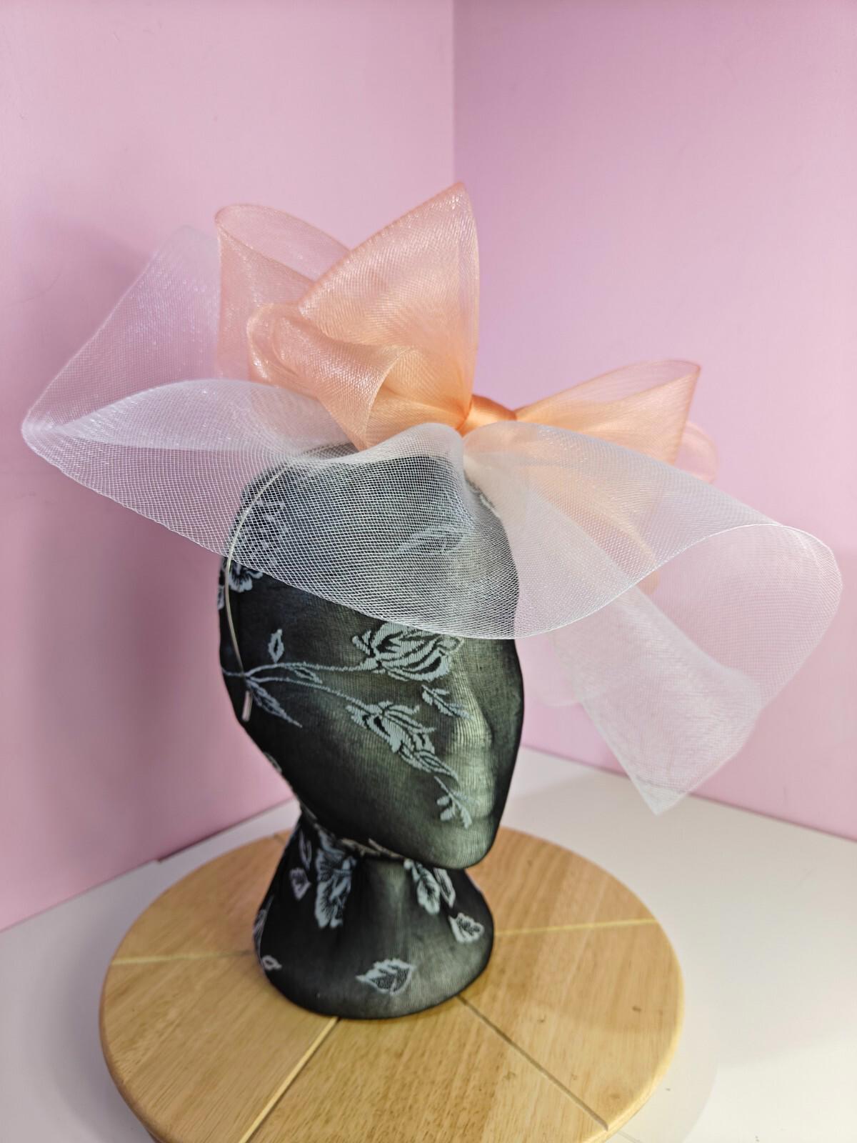 white peach fascinator millinery headband derby wedding hat ascot race
