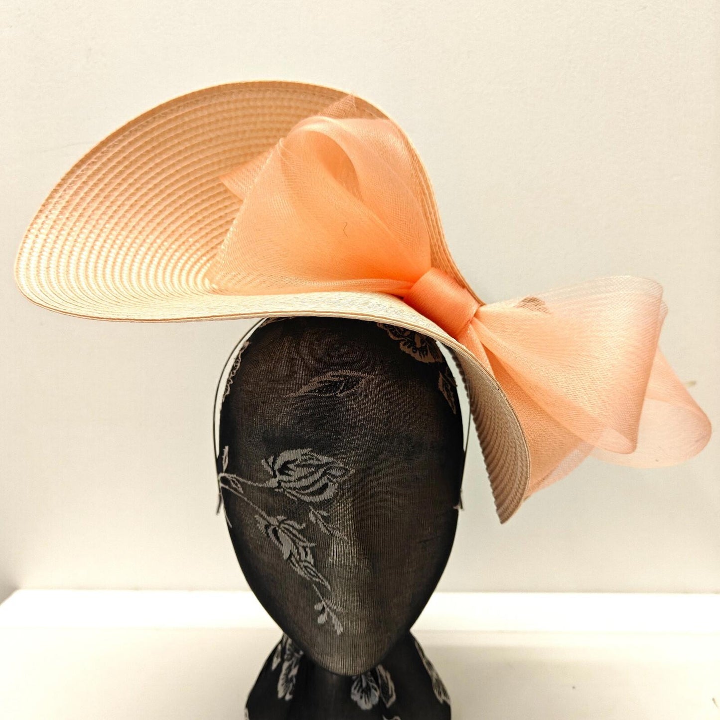 peach nude large straw fascinator millinery burlesque headband wedding hat bow
