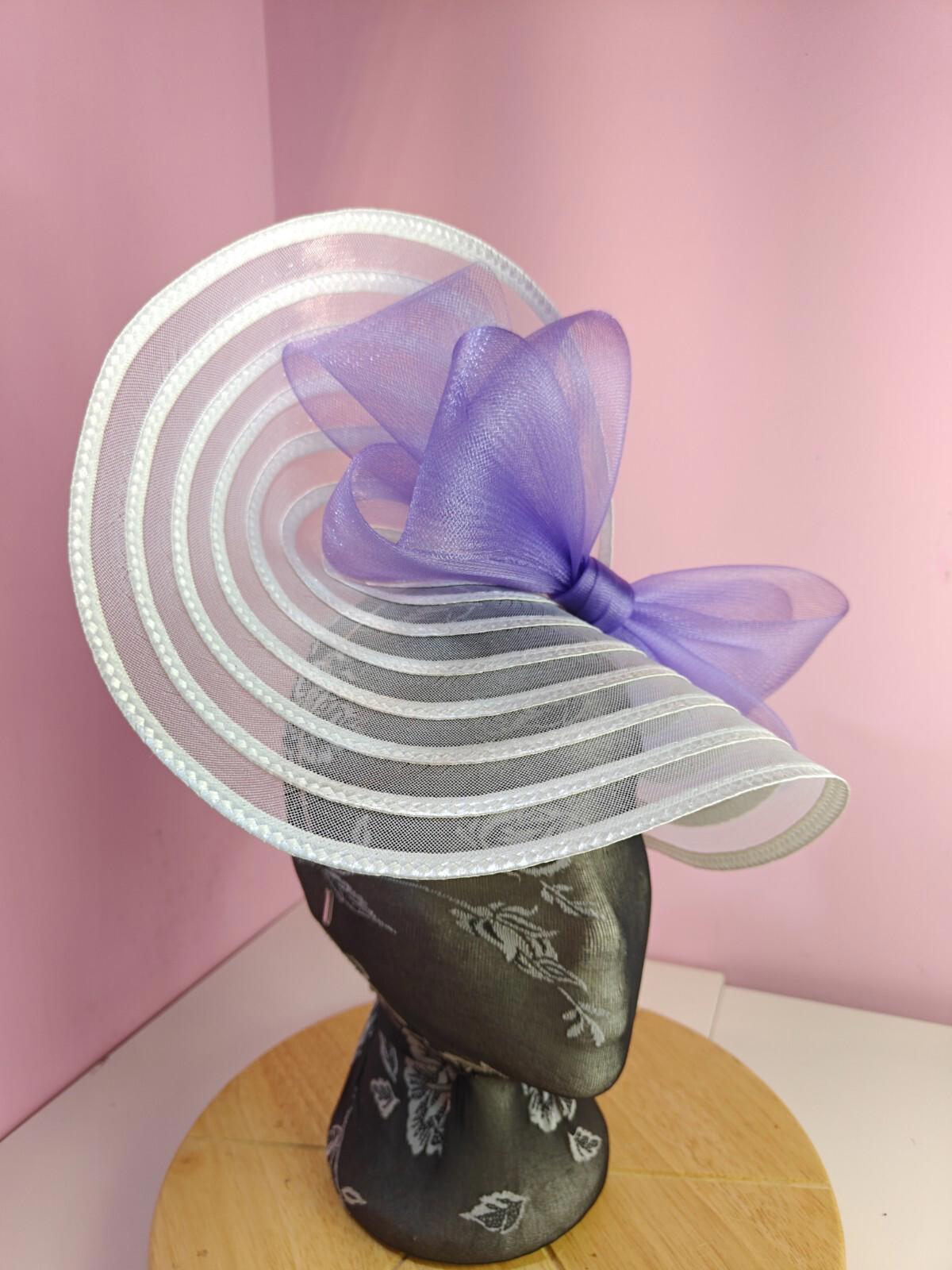 white lilac bow fascinator millinery wedding hat Kentucky Derby Royal Ascot