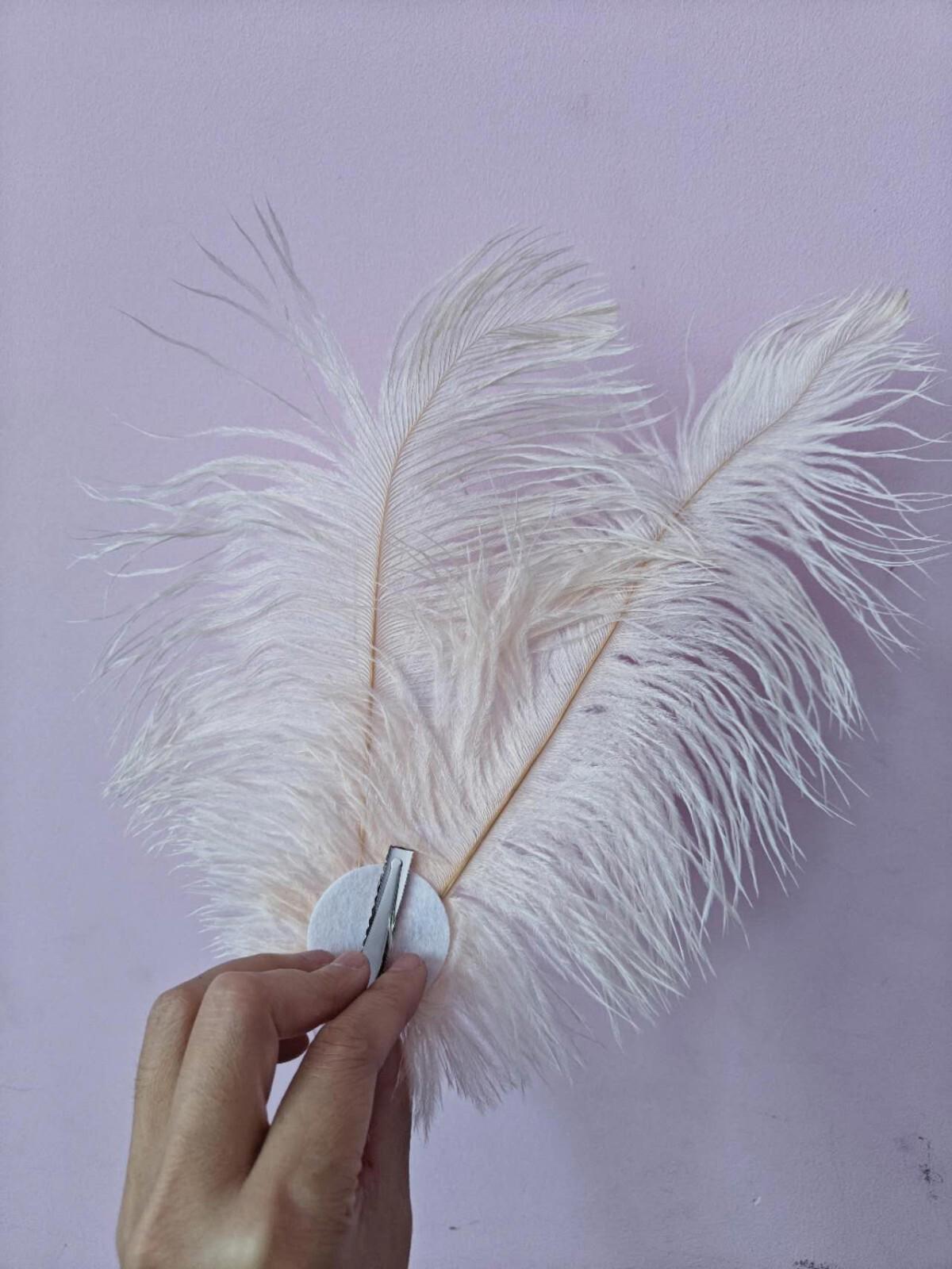 cream ostrich feather hair clip grip fascinator fancy dress costume dance party
