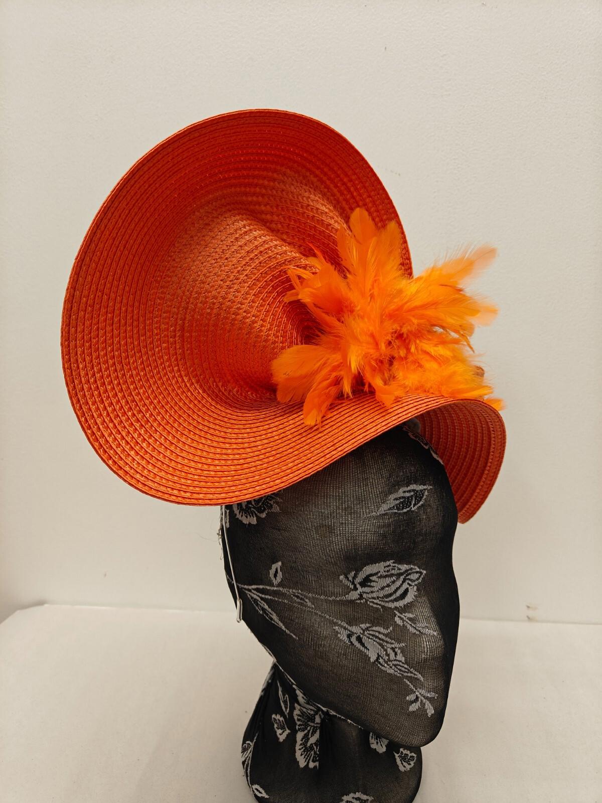 orange flower large straw fascinator millinery burlesque headband wedding hat
