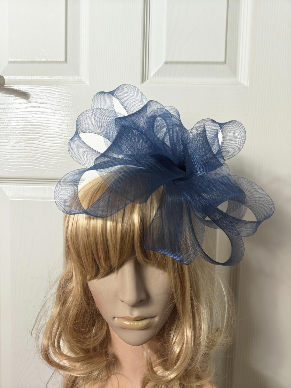 navy blue fascinator millinery burlesque headband wedding hat ascot race