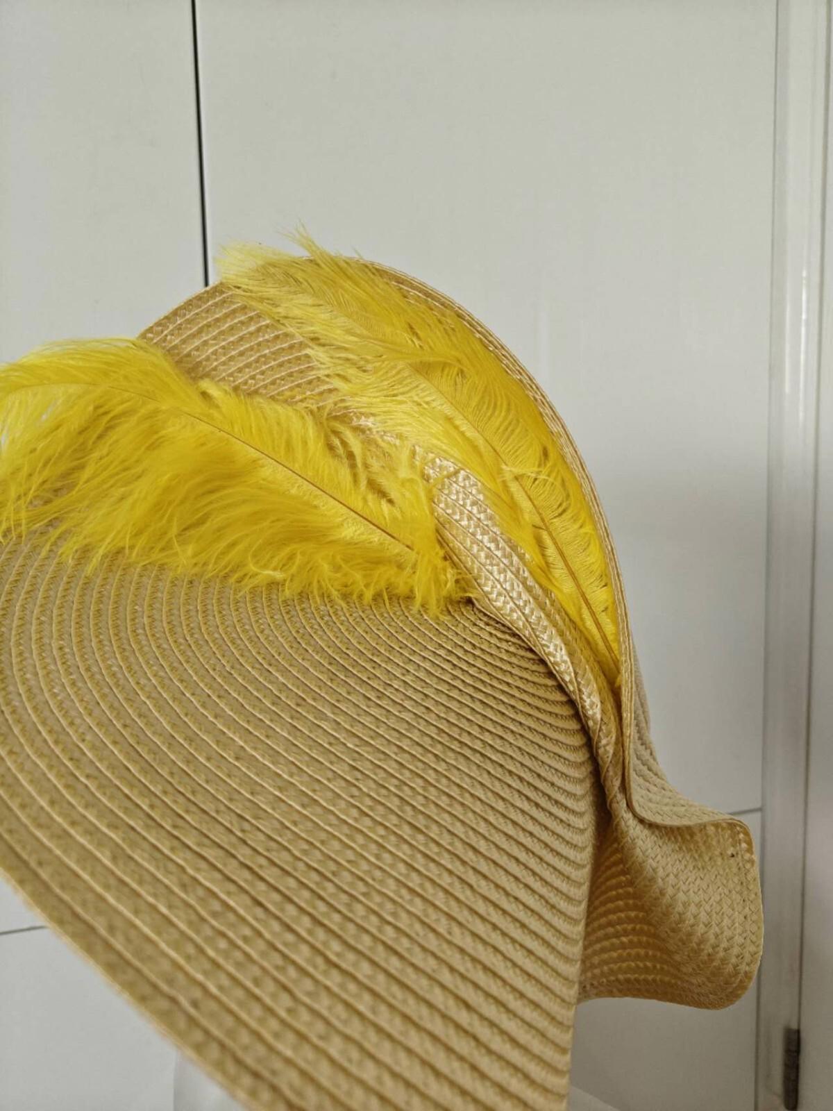 yellow gold straw fascinator ostrich feather millinery headband wedding hat