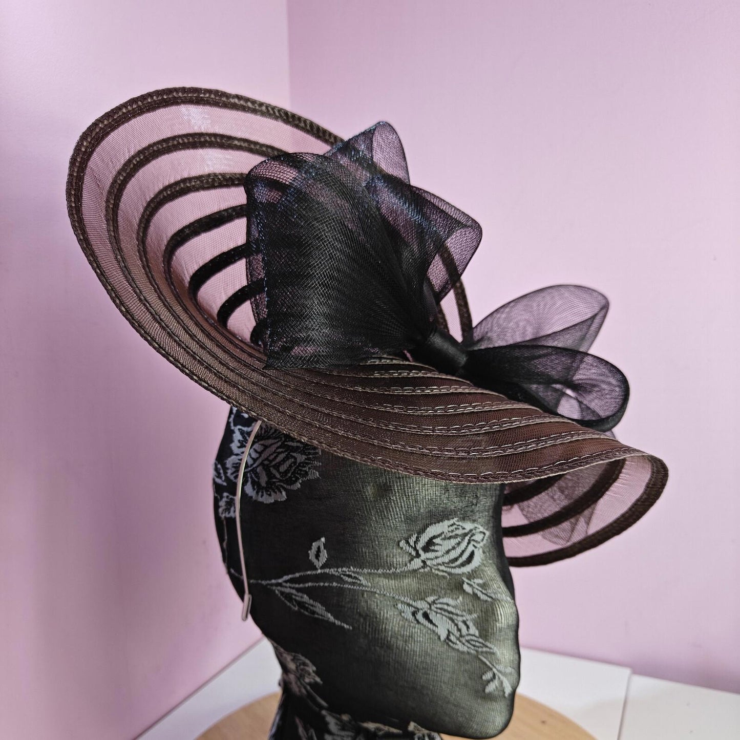 dark brown black bow fascinator millinery wedding hat Kentucky Derby Royal Ascot