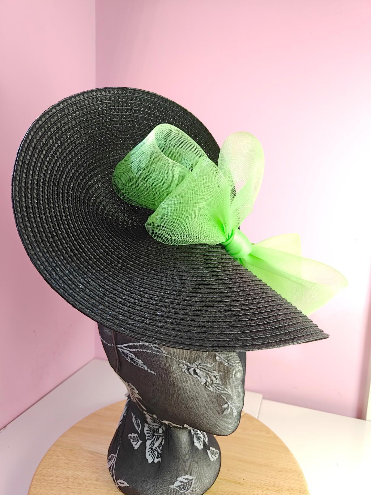 black apple green large straw fascinator wedding hat Kentucky Derby Royal Ascot