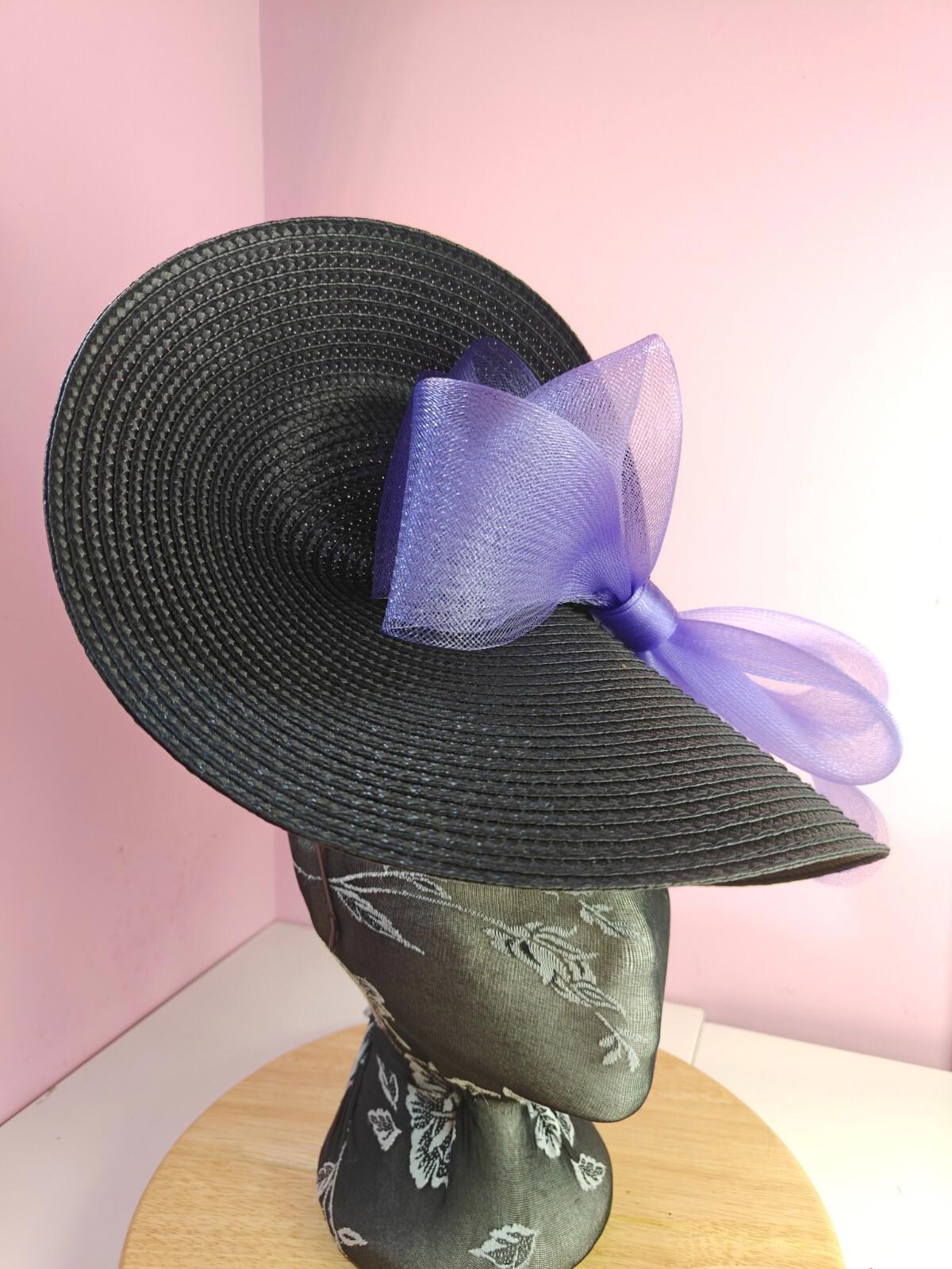 black lilac purple large straw fascinator wedding hat Kentucky Derby Royal Ascot