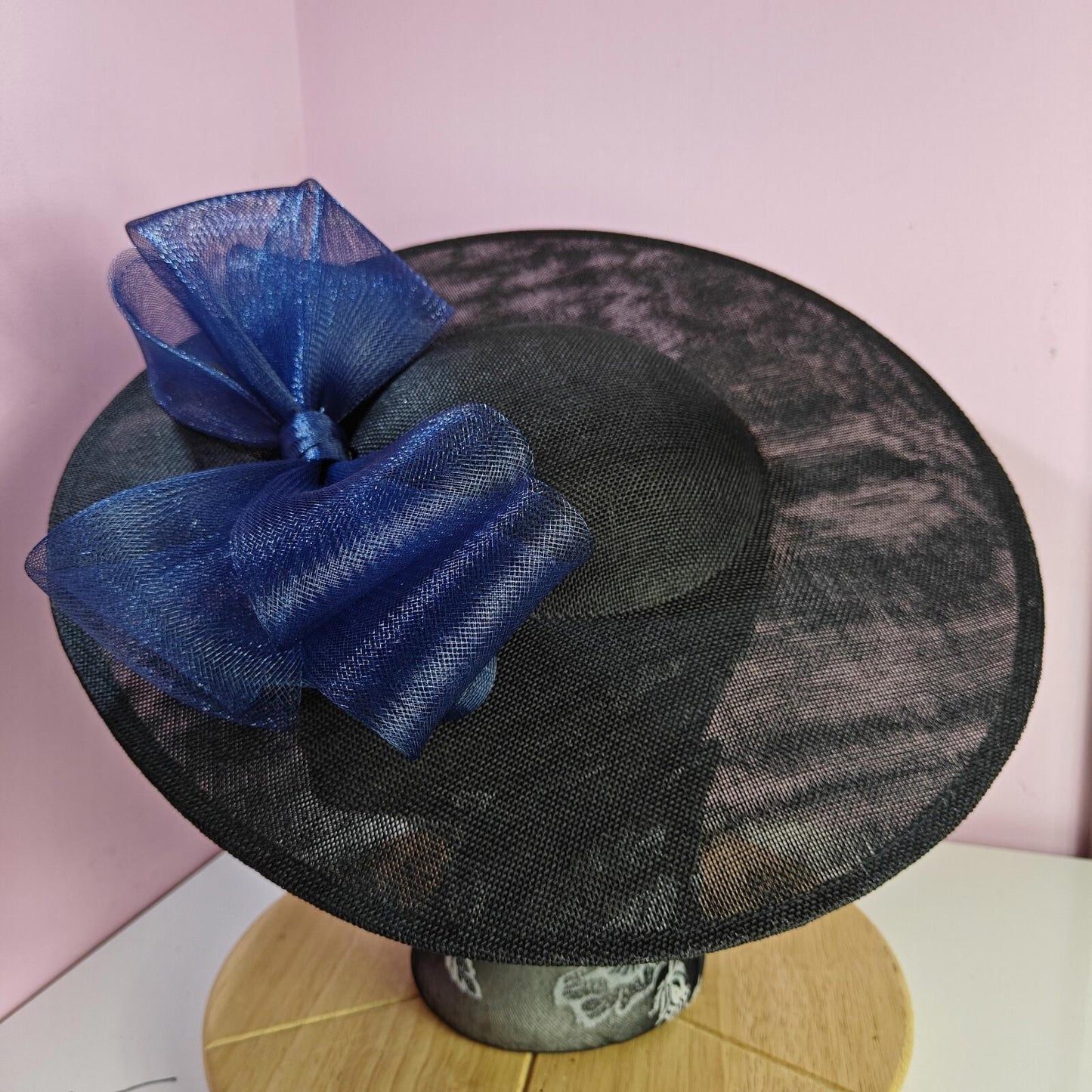 black navy large fascinator wedding hat Kentucky Derby Royal Ascot bow