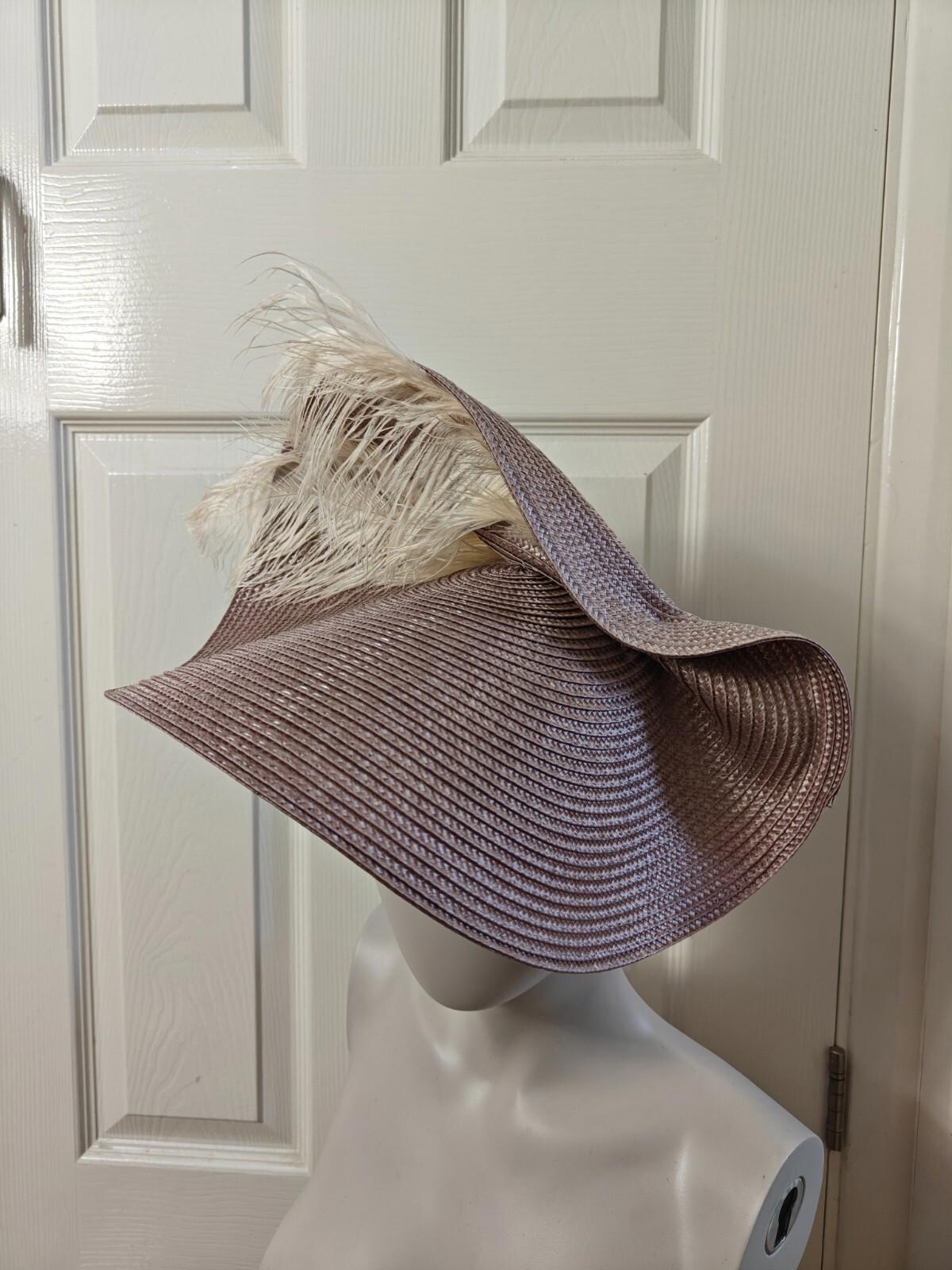 light brown straw fascinator ostrich feather millinery headband wedding hat