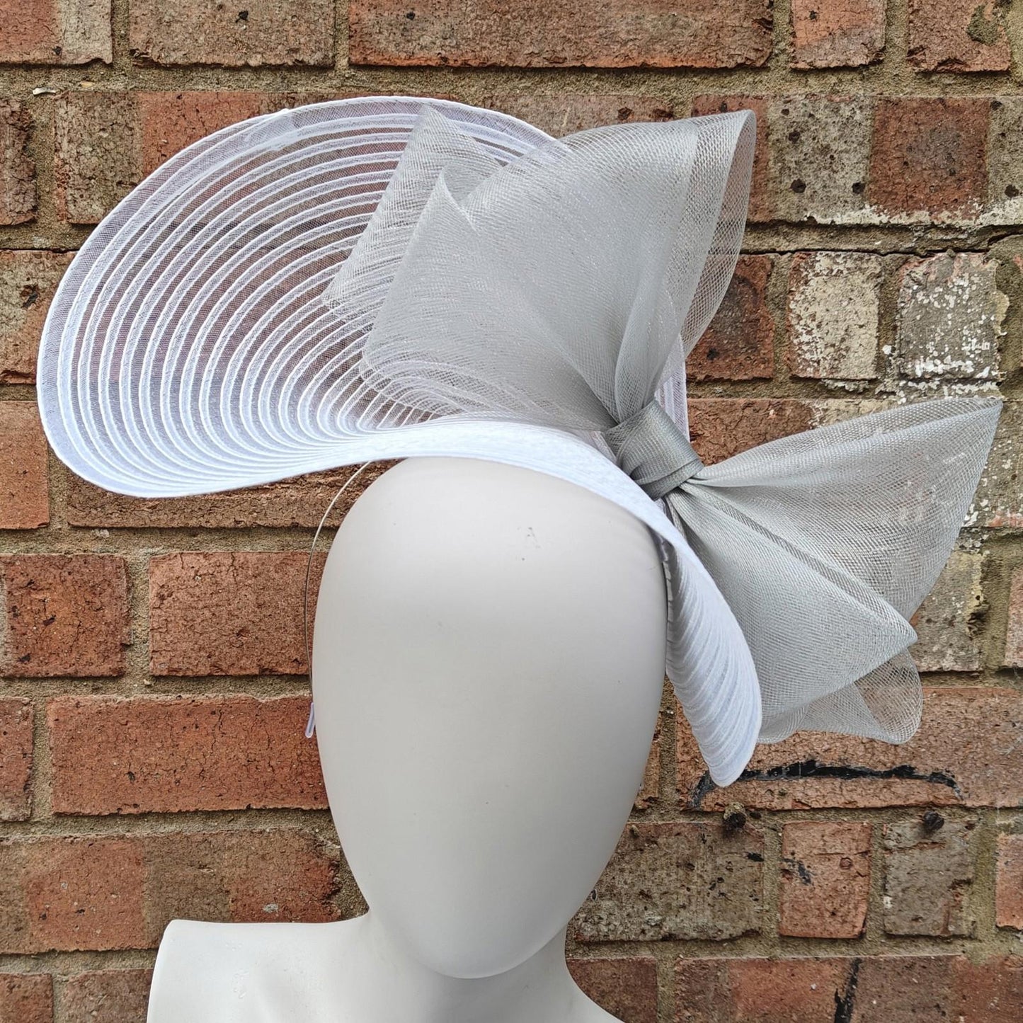 white light grey bow crinoline fascinator millinery headband wedding hat party cosplay