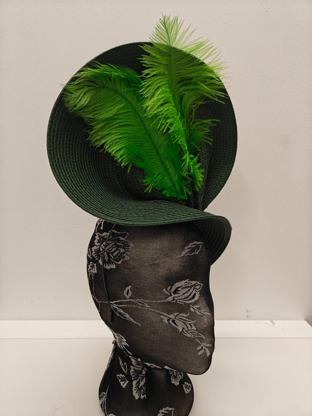 green large straw fascinator ostrich feather millinery headband wedding hat