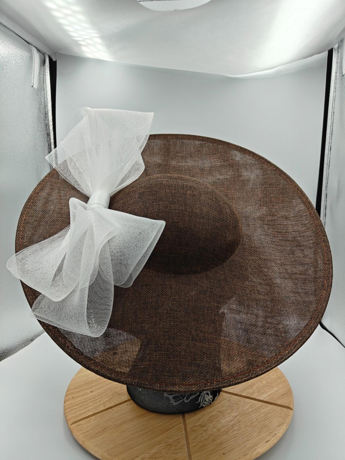 brown white large fascinator headband wedding hat Kentucky Derby Royal Ascot