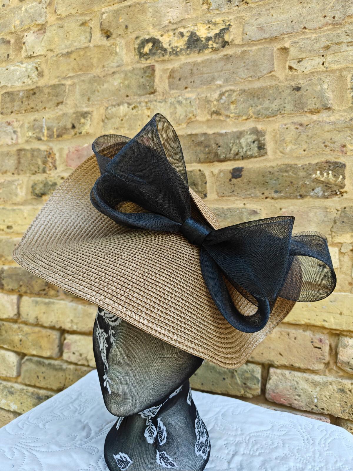 beige brown black large straw fascinator millinery headband wedding hat ascot