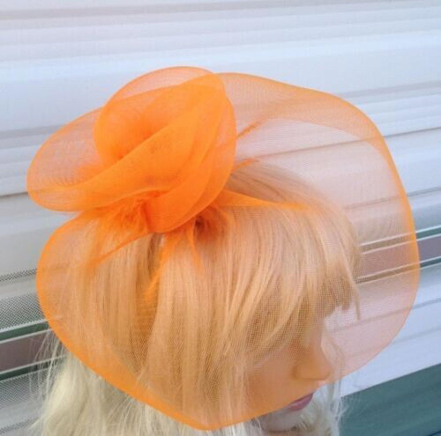 orange fascinator millinery burlesque wedding hat ascot race bridal British