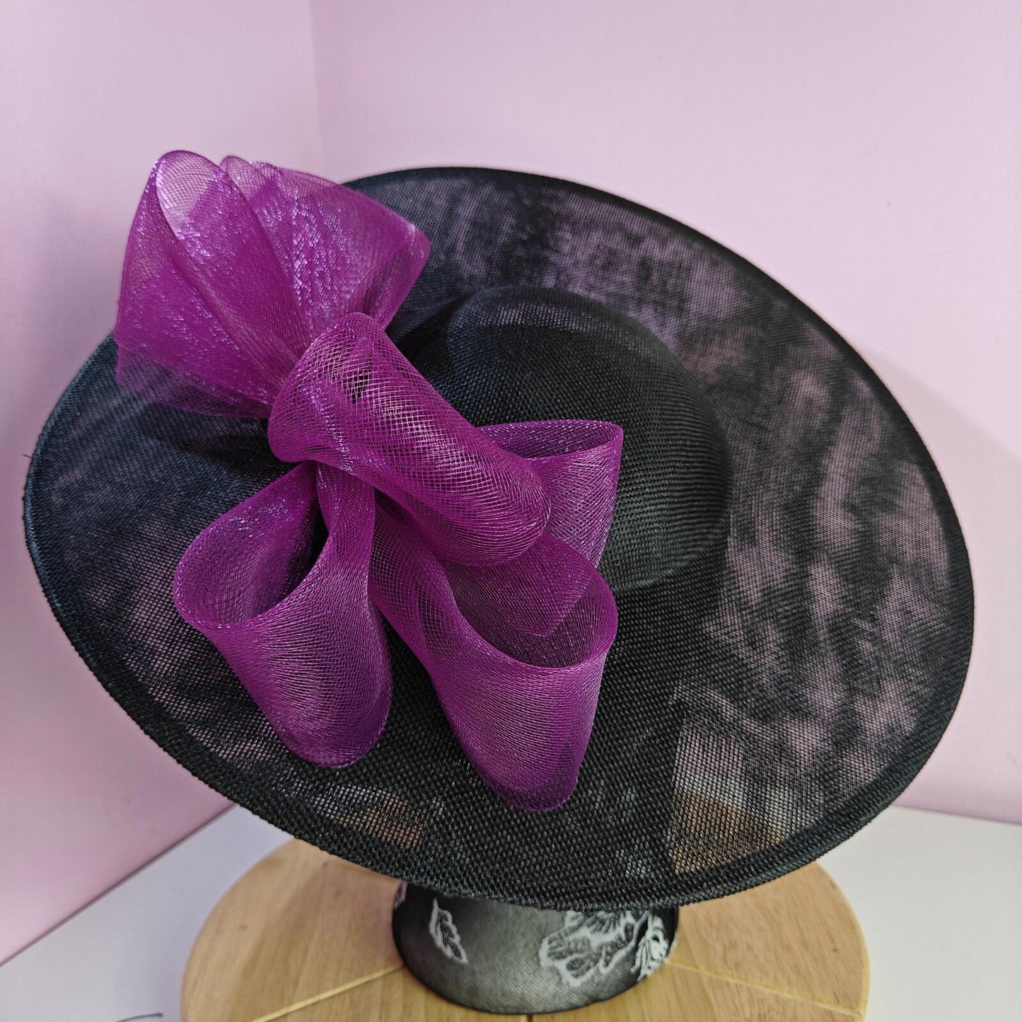 black plum large fascinator wedding hat Kentucky Derby Royal Ascot bow