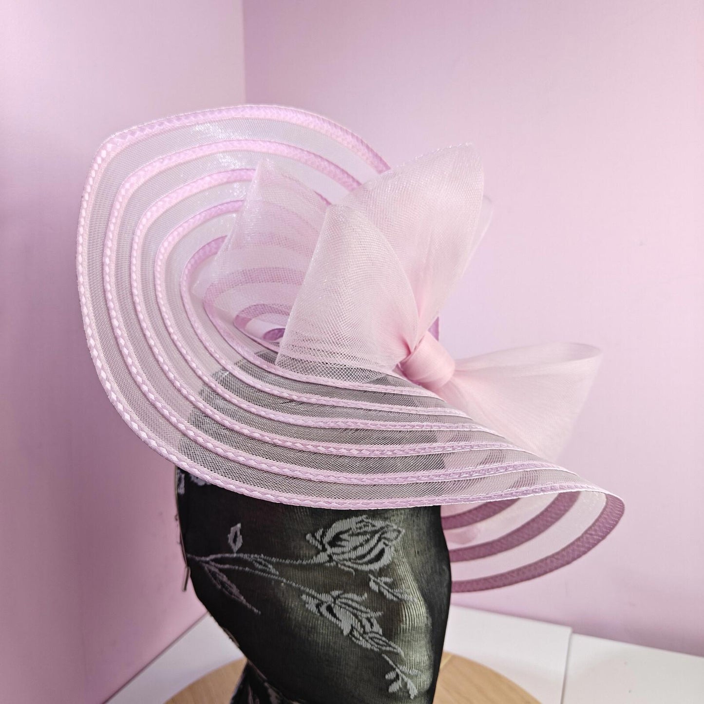 light pink bow fascinator millinery wedding hat Kentucky Derby Royal Ascot