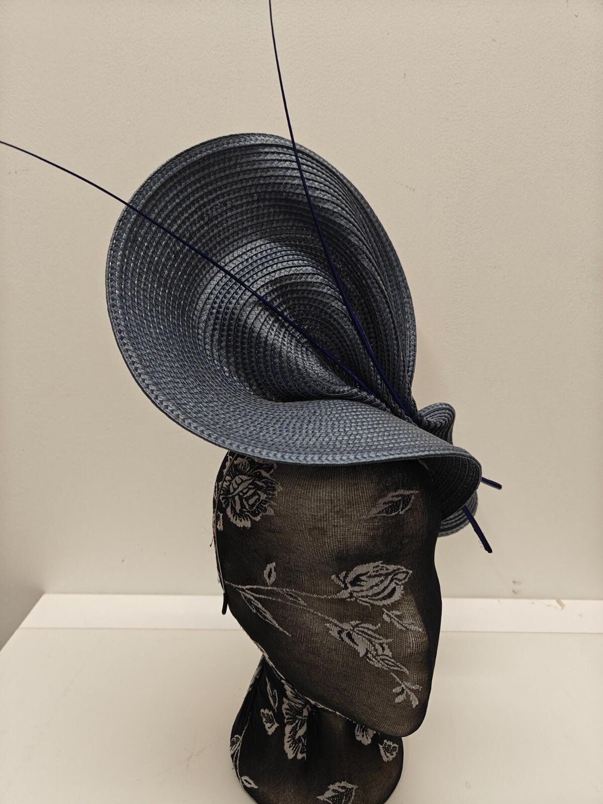 steel blue straw fascinator ostrich quill spine millinery headband wedding hat