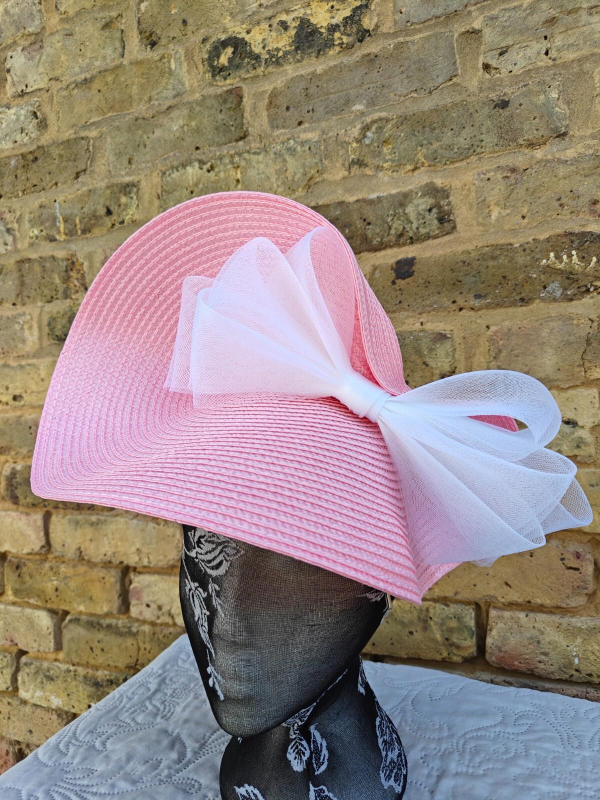 light pink white large straw fascinator millinery headband wedding hat ascot