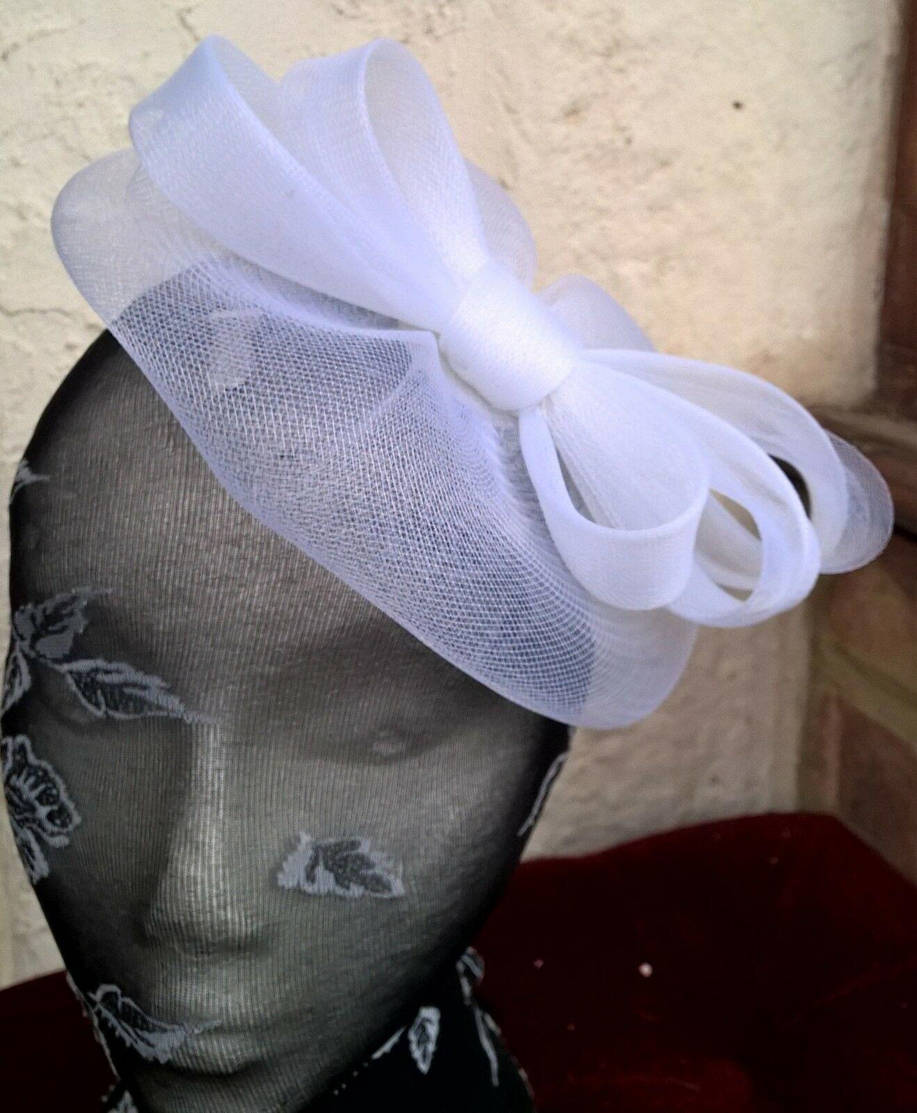 white crin fascinator on headband millinery wedding hat ascot race fancy dress
