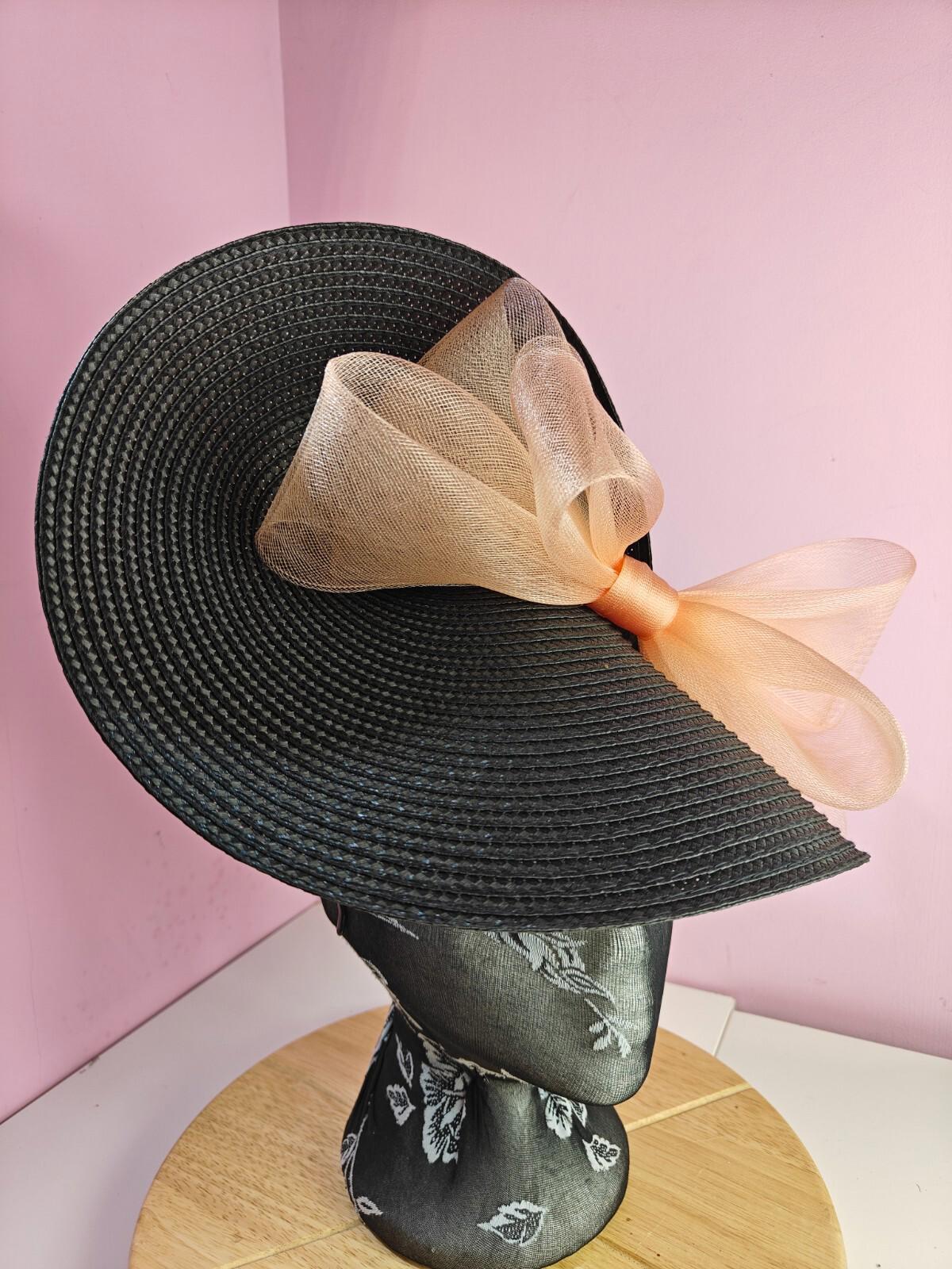 black peach large straw fascinator wedding hat Kentucky Derby Royal Ascot
