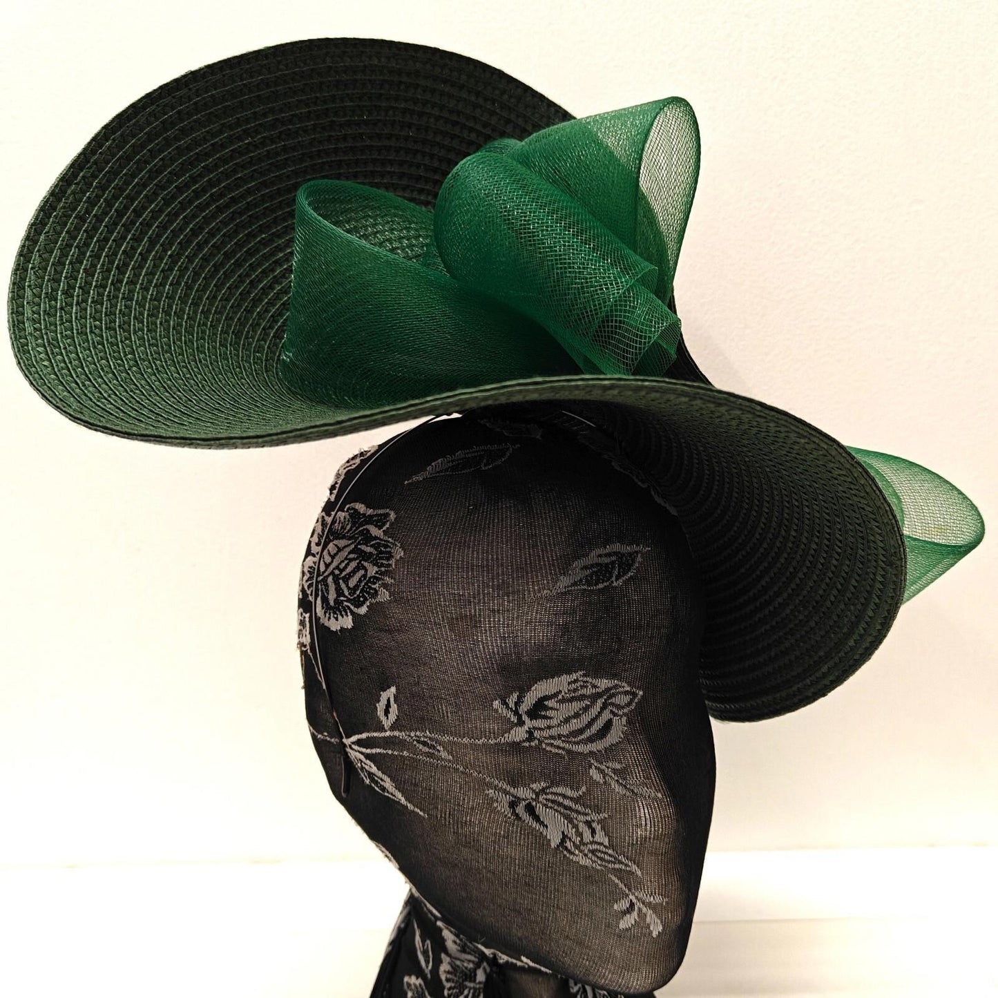 dark green large straw fascinator millinery burlesque headband wedding hat bow