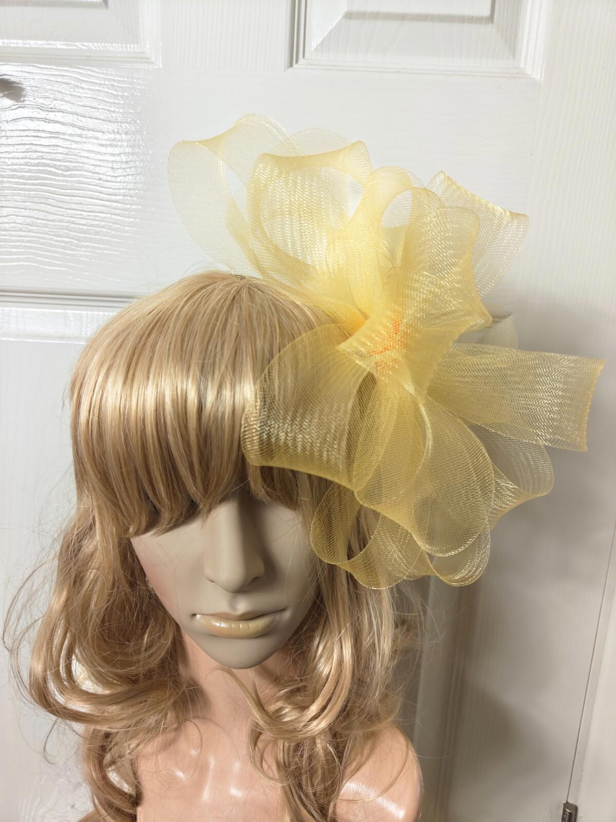 gold yellow fascinator millinery burlesque headband wedding hat ascot race