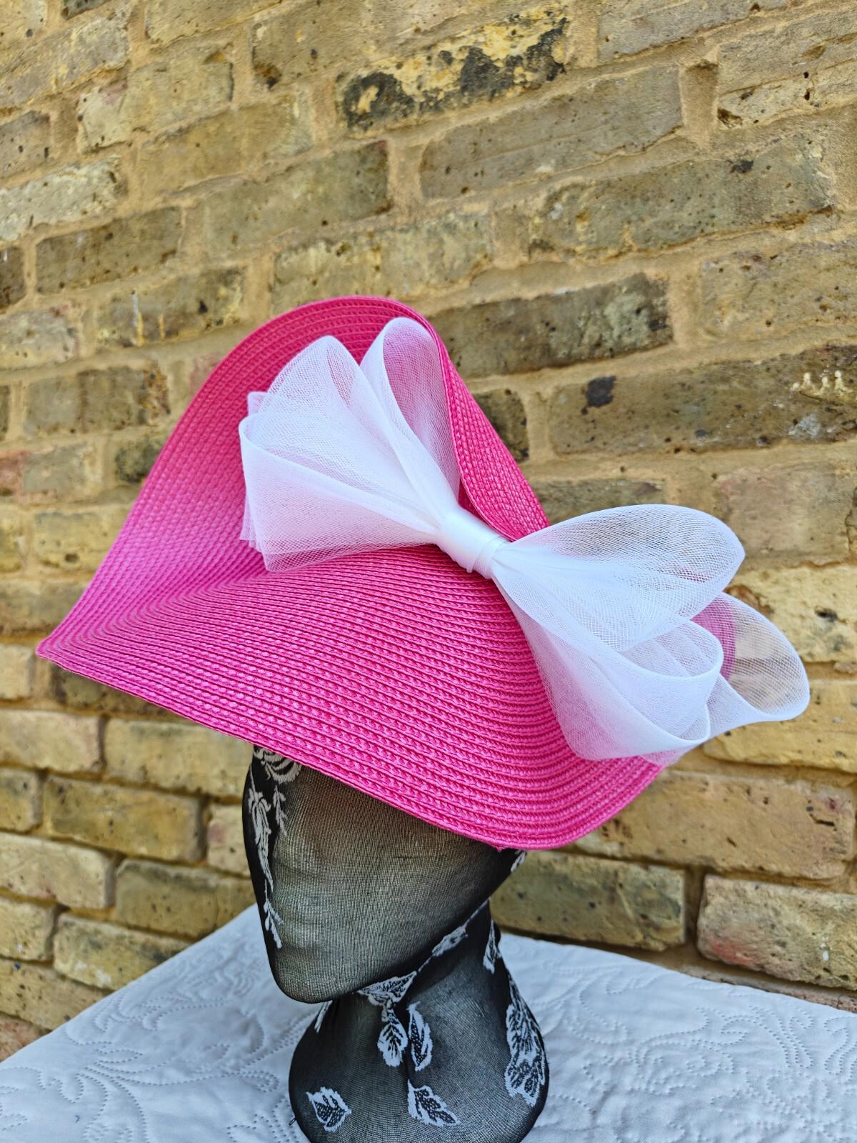 hot pink white large straw fascinator millinery headband wedding hat ascot