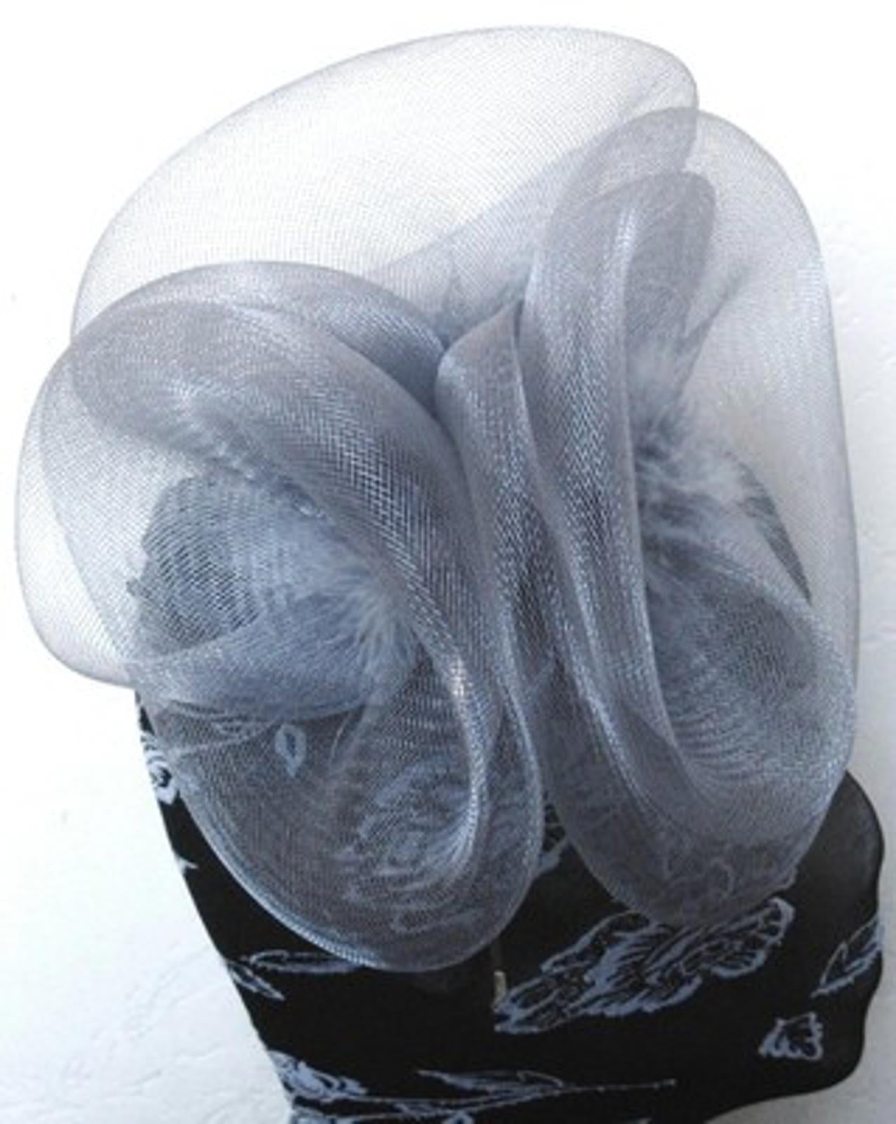 grey feather fascinator millinery burlesque headband wedding hat hair piece 1