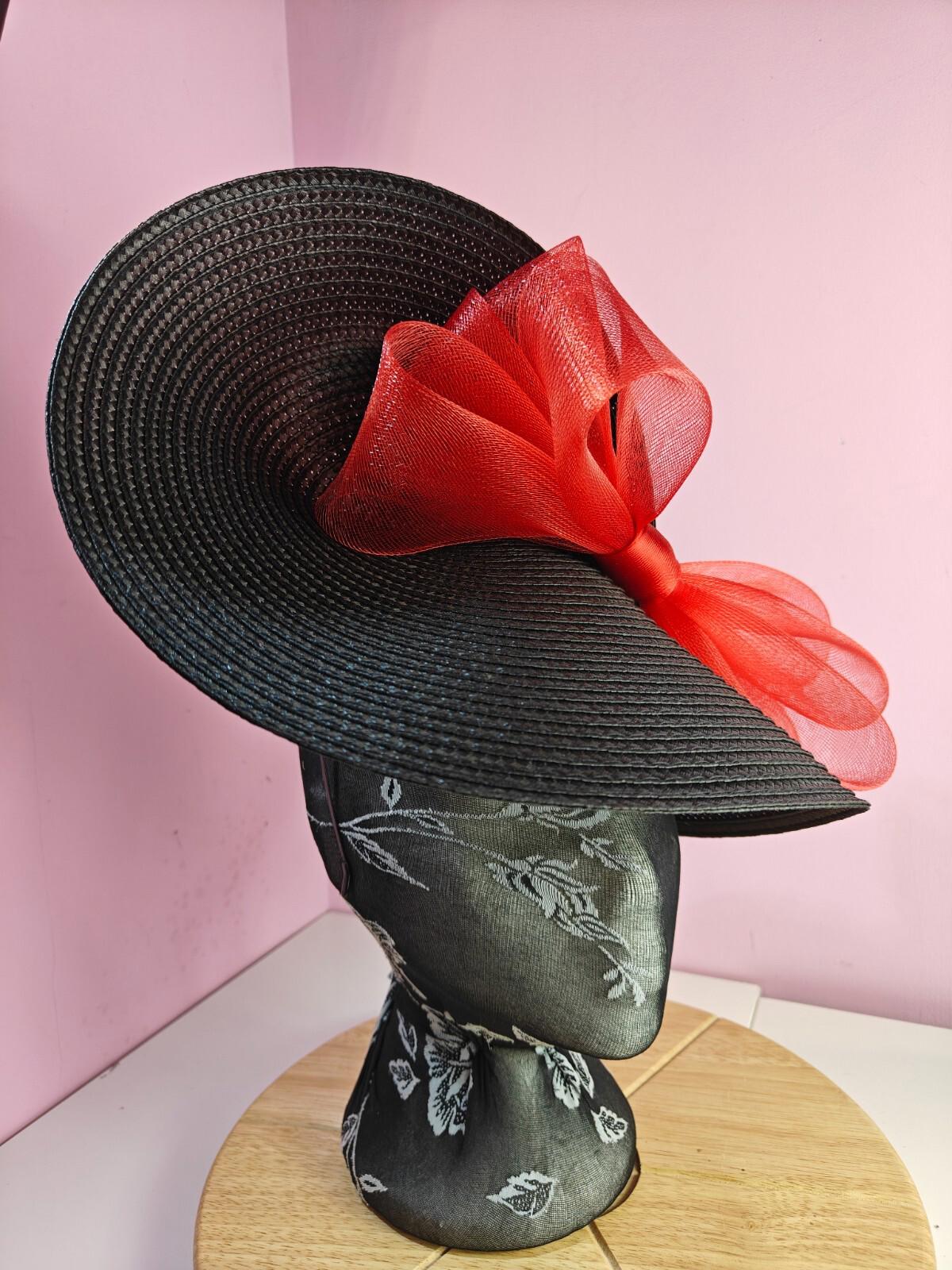 black red large straw fascinator wedding hat Kentucky Derby Royal Ascot