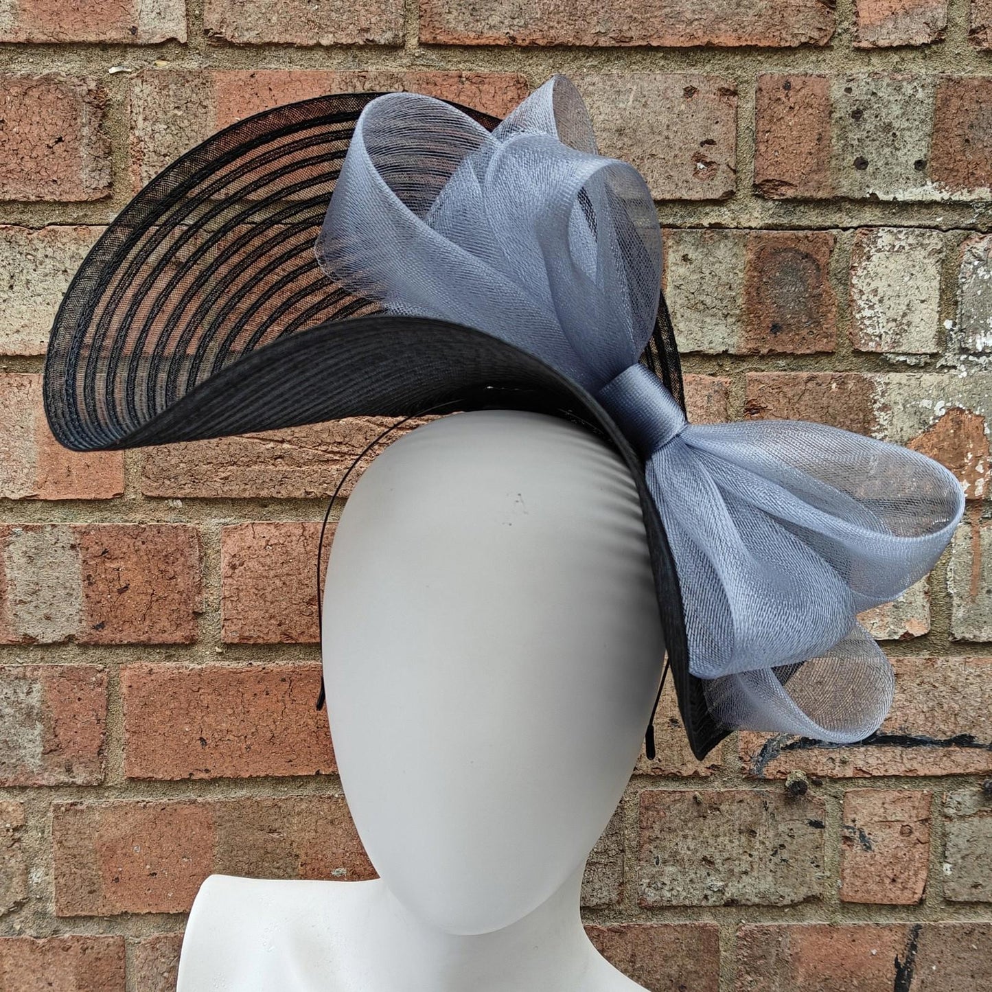 black grey bow crinoline fascinator millinery headband wedding hat party cosplay