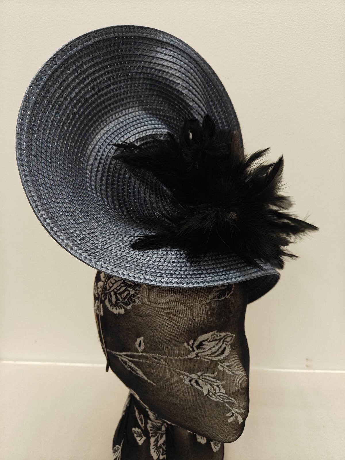 blue black flower large straw fascinator millinery burlesque headband wedding