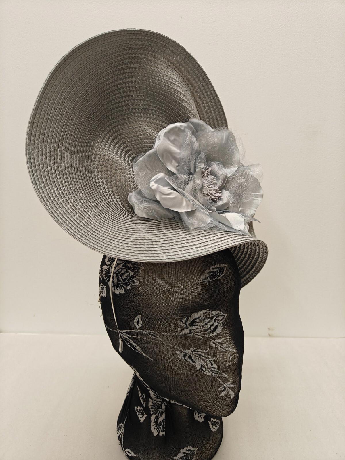 grey flower large straw fascinator millinery burlesque headband wedding hat