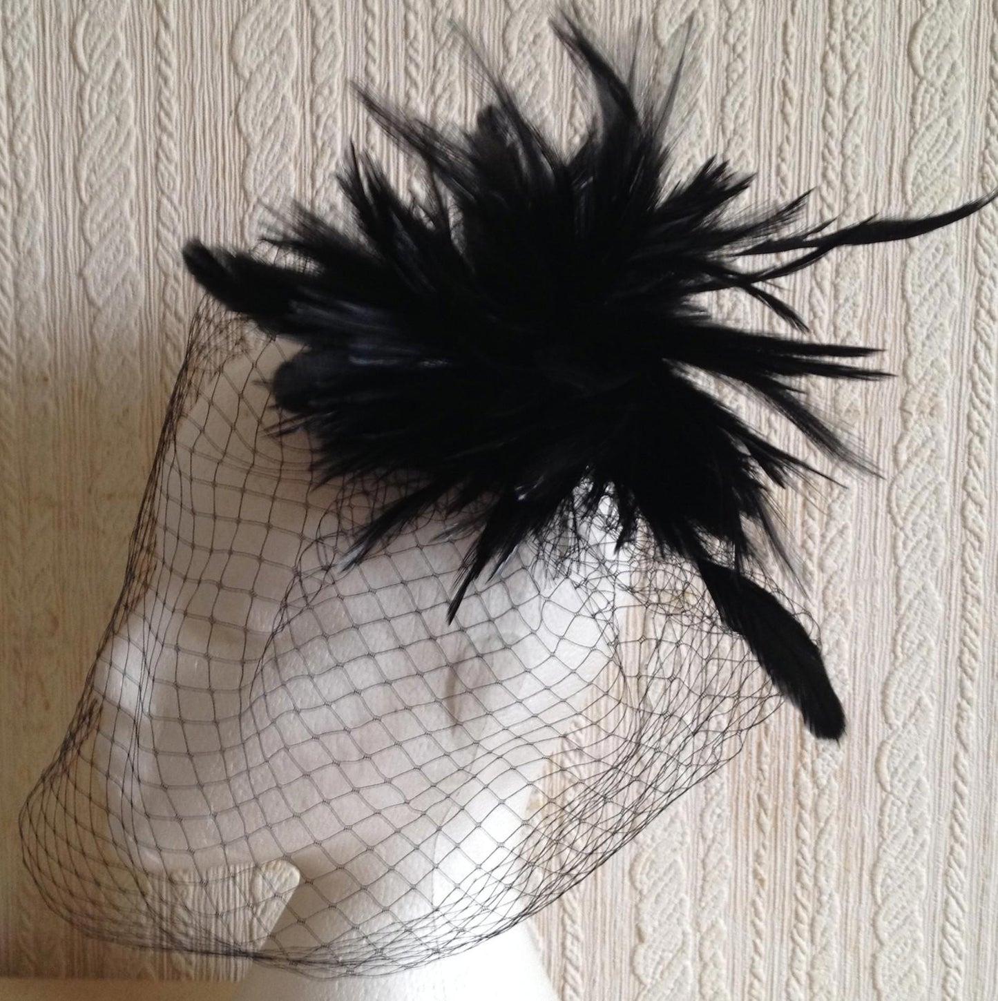 black feather veiling fascinator millinery hair clip ascot wedding bridal