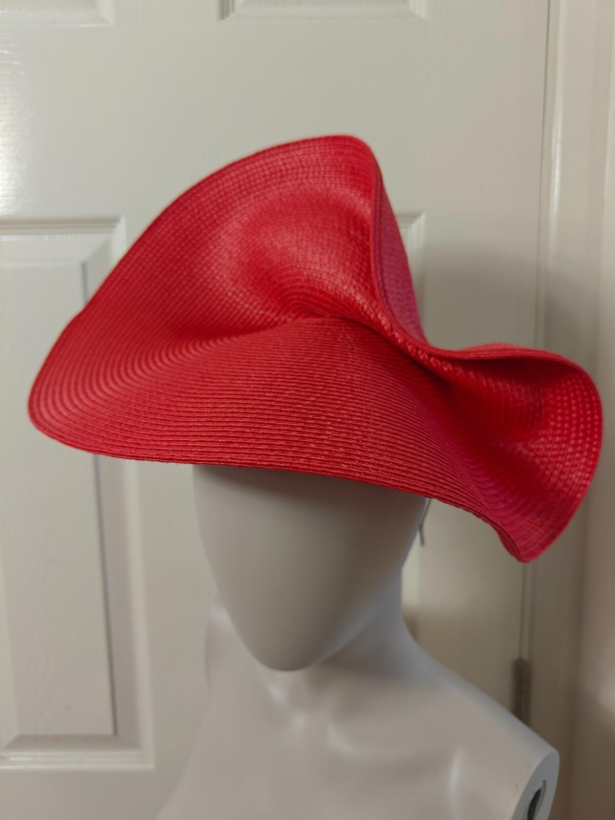 bright red large straw fascinator millinery burlesque headband wedding hat