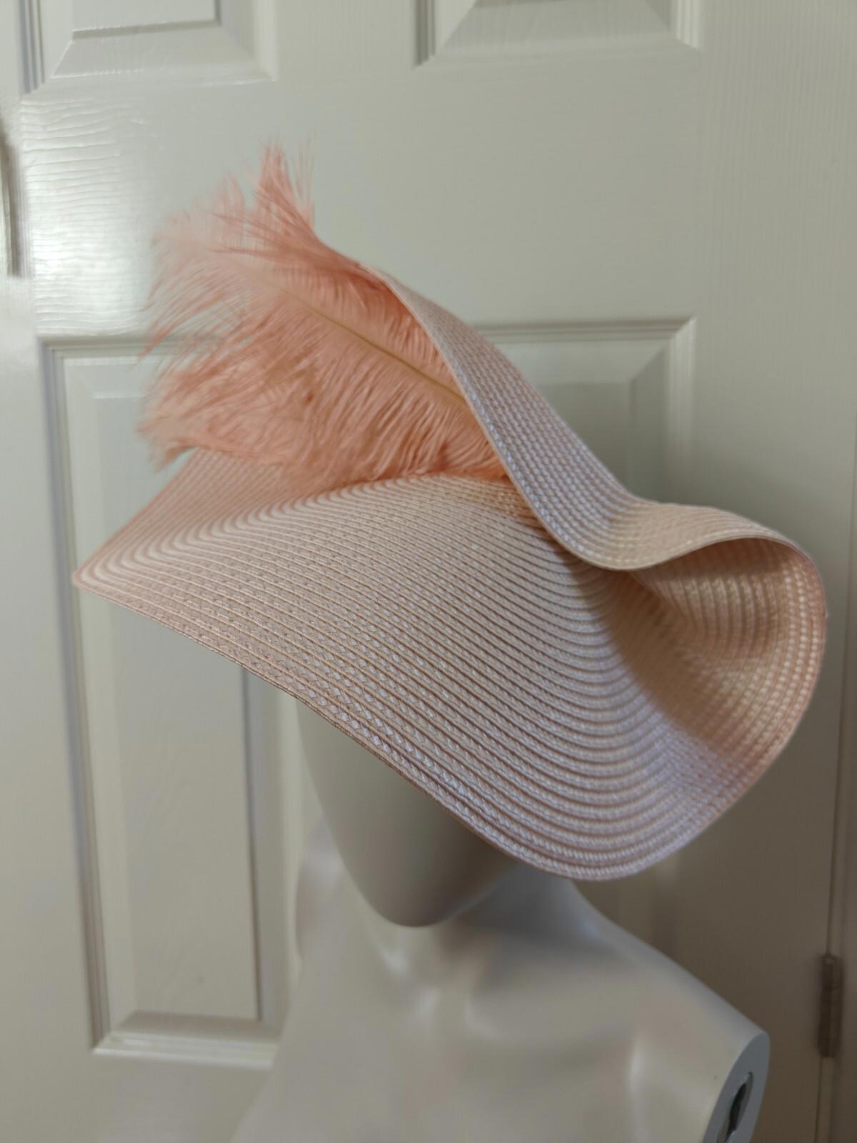 nude pink large straw fascinator ostrich feather millinery headband wedding hat