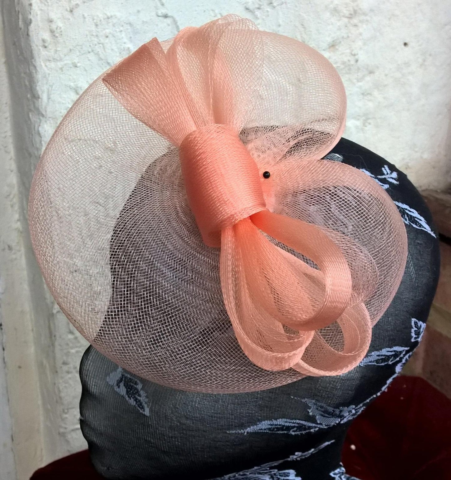 Peach coral nude fascinator millinery burlesque wedding hat ascot race bridal