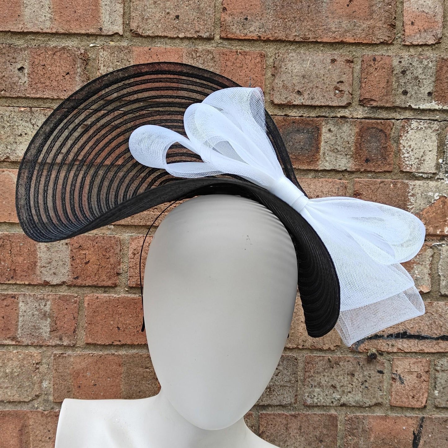 black white bow crinoline fascinator millinery headband wedding hat party cosplay