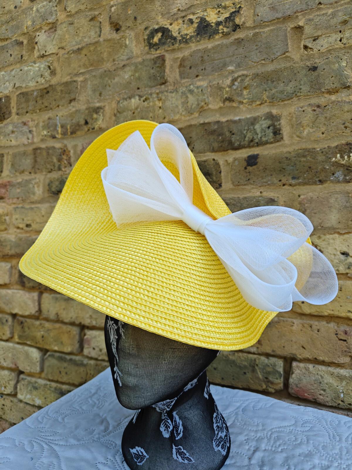 yellow white large straw fascinator millinery headband wedding hat ascot