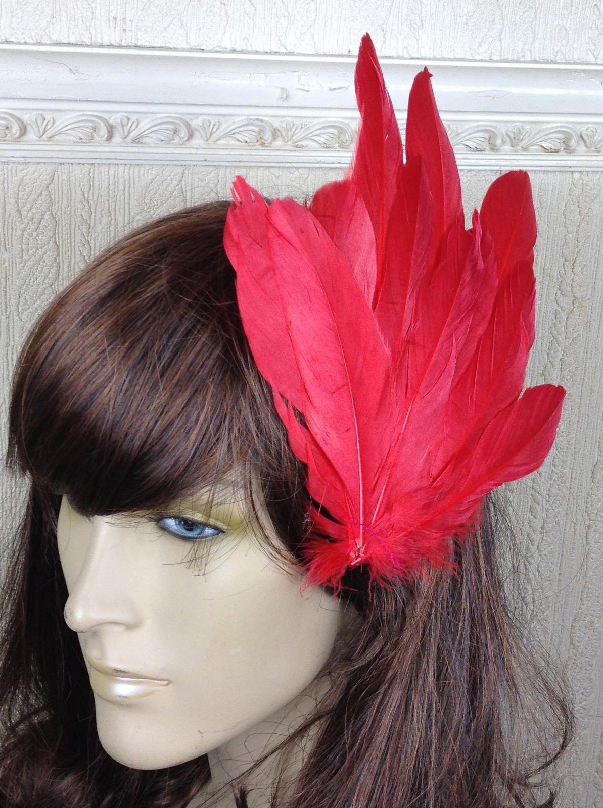bright red feather fascinator millinery hair clip wedding piece ascot race dance