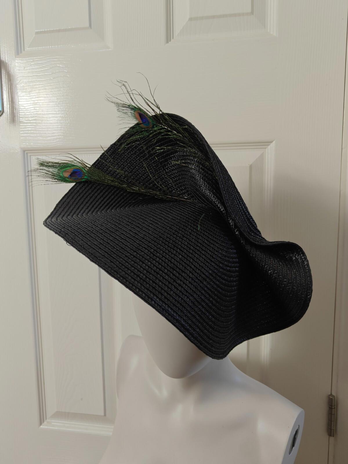 black large straw fascinator peacock feather millinery headband wedding hat