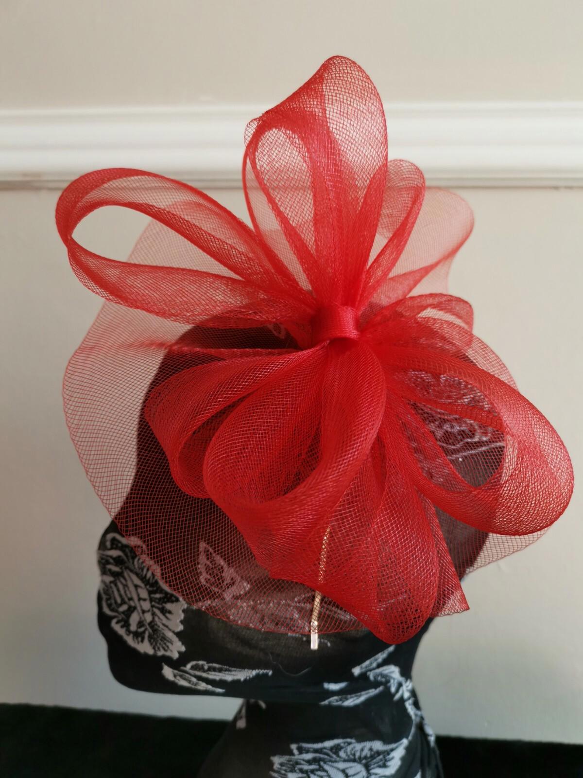 red fascinator millinery burlesque headband wedding hat hair piece race ascot