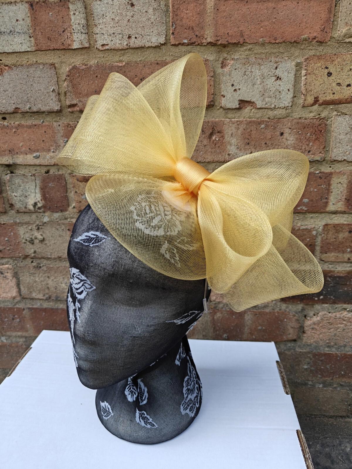 Gold yellow fascinator millinery burlesque headband wedding hat ascot race