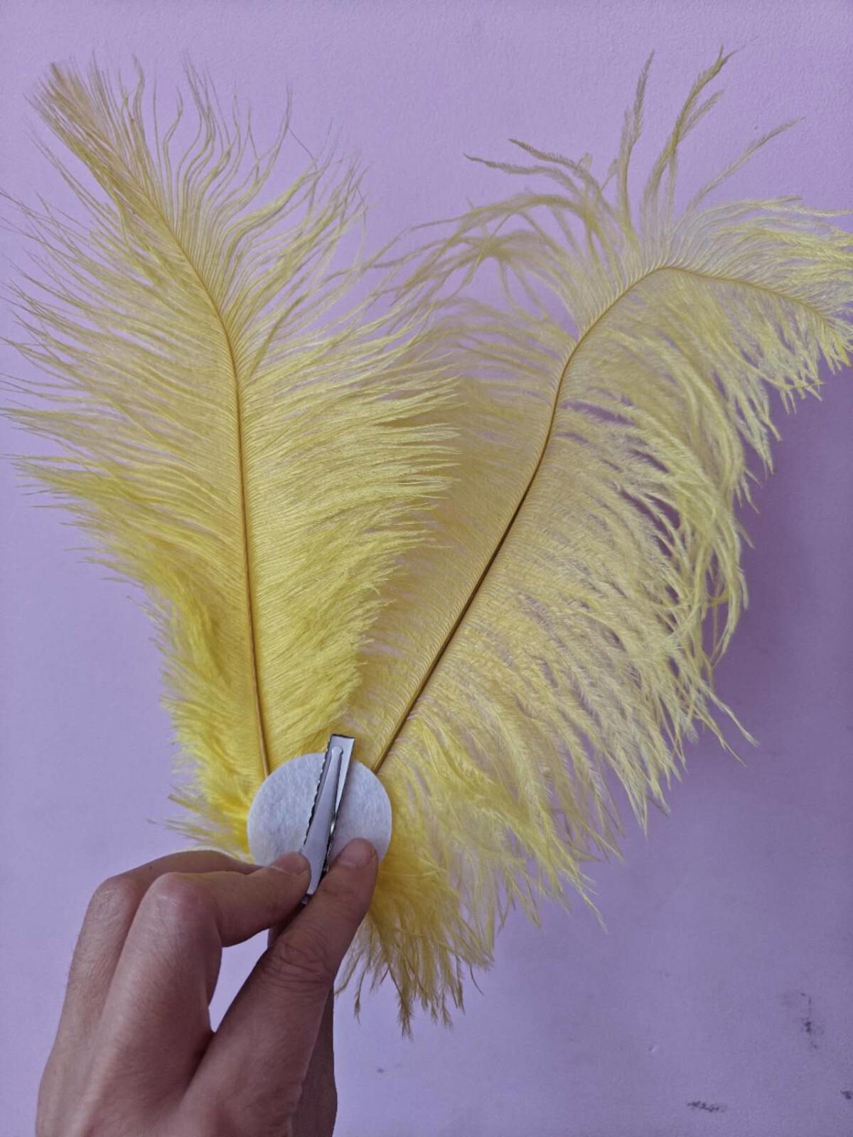 yellow ostrich feather hair clip grip fascinator fancy dress costume dance party