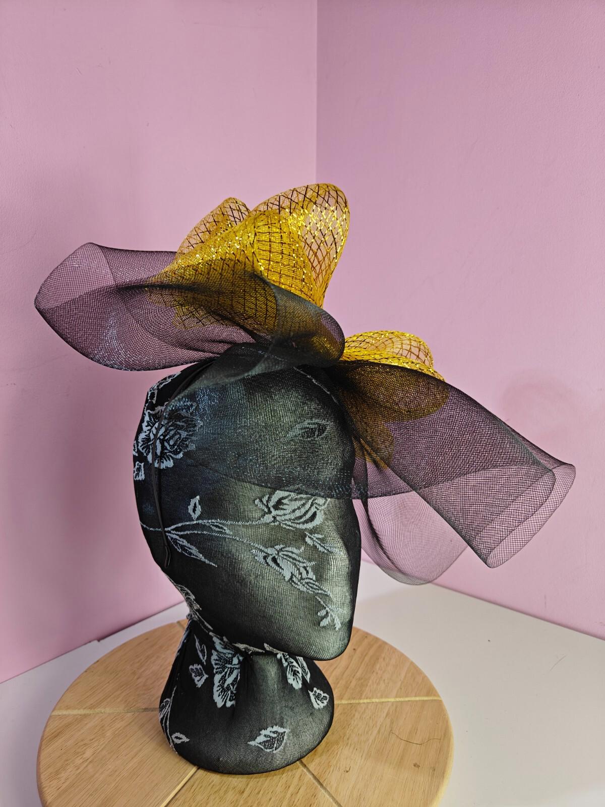 black gold fascinator millinery headband derby wedding hat ascot race