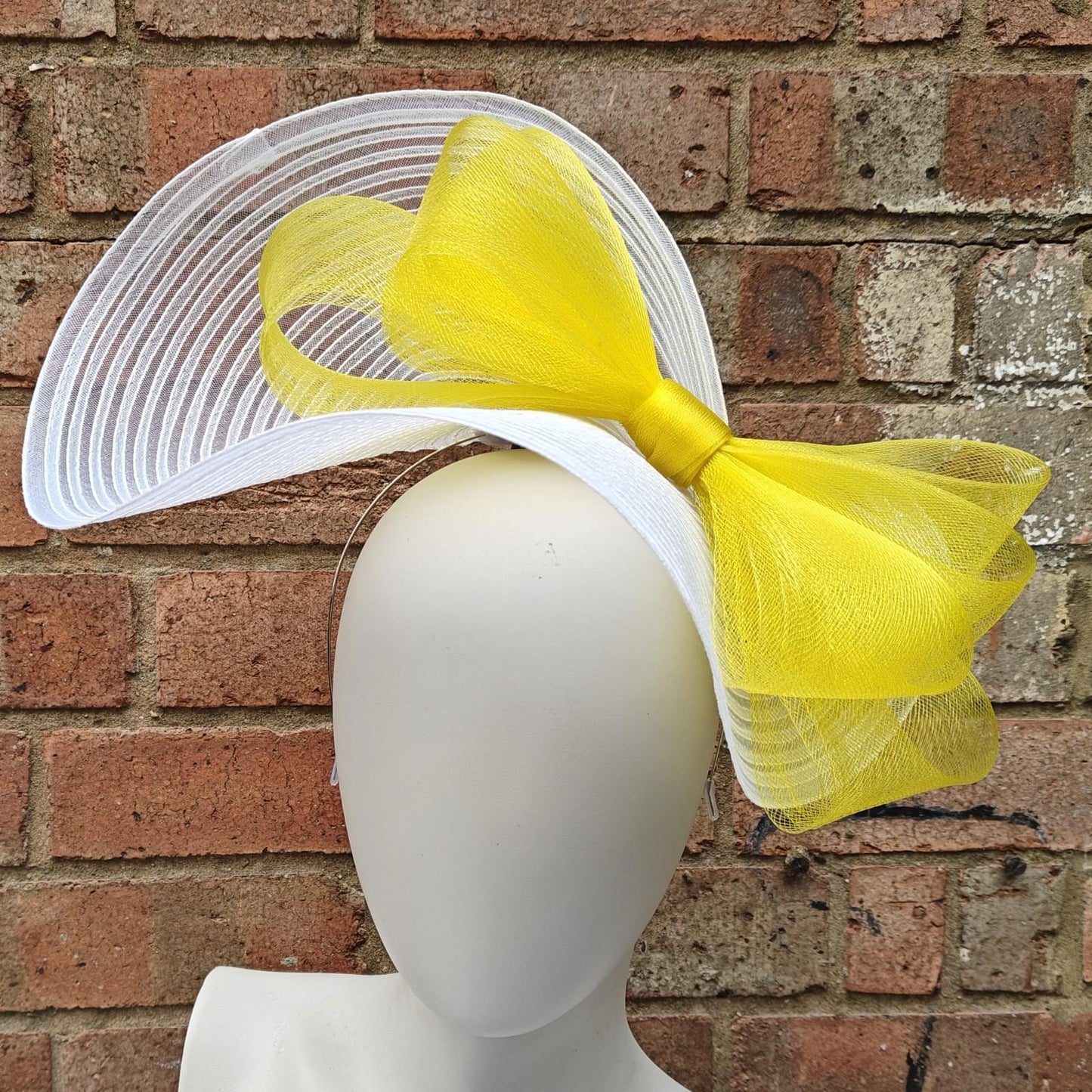 white yellow bow crinoline fascinator millinery headband wedding hat party cosplay