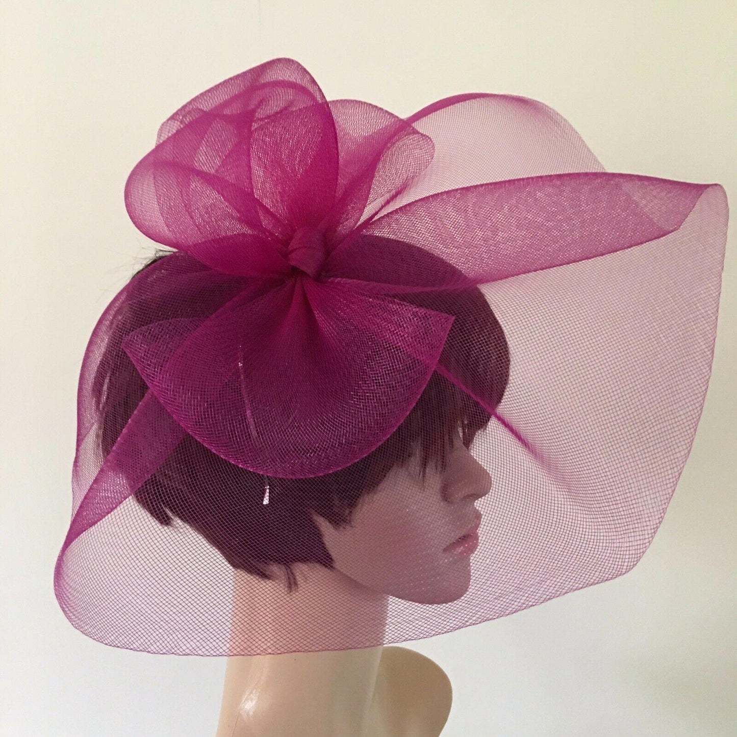 dark plum pink purple headband crinoline fascinator millinery hat wedding ascot